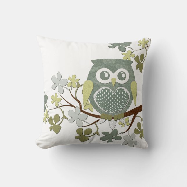 Polka Dot Owl in Tree Throw Pillow (Front)