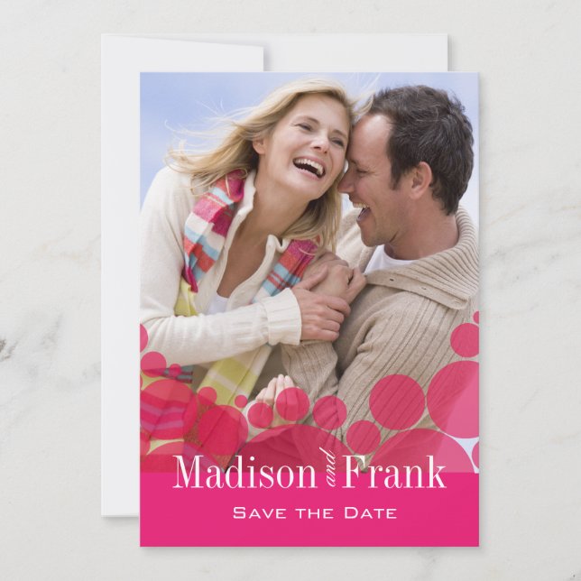 Polka Dot Parade Photo Save the Date hot pink (Front)