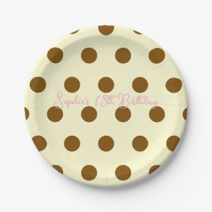 Polka Dot Party 13th Birthday - Yellow & Brown Dot Paper Plate
