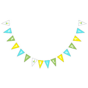 Polka Dot Party Hat Happy Birthday Celebration Bunting Flags