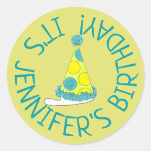 Polka Dot Party Hat Personalized Birthday Party Classic Round Sticker