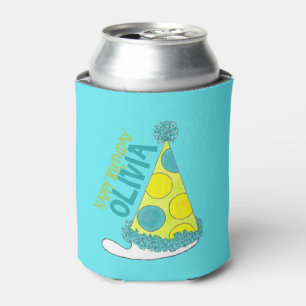 Polka Dot Party Hats Happy Birthday Celebration Can Cooler