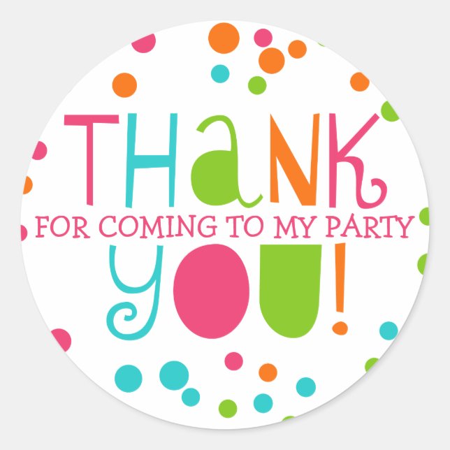 Polka Dot Party Hooray Thank You Favour Sticker (Front)