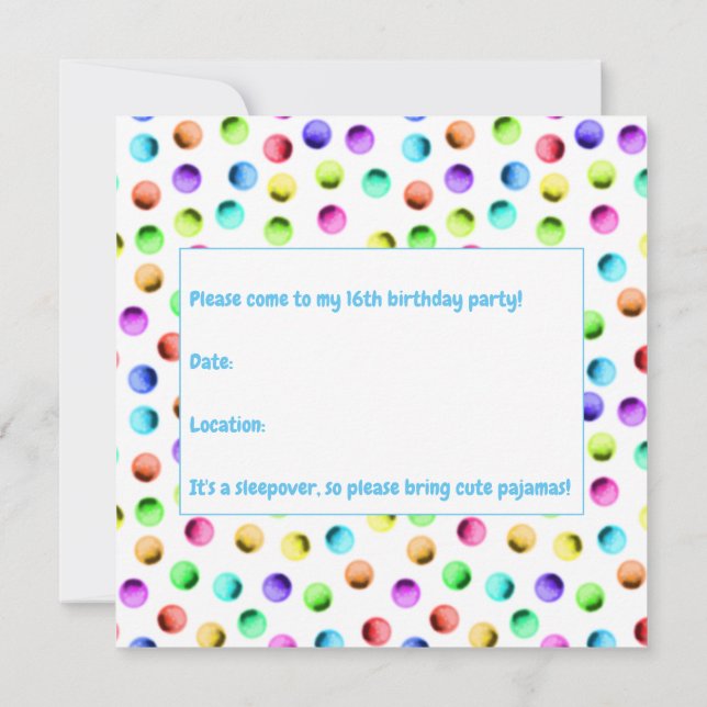 Polka Dot Party Invitation (Back)
