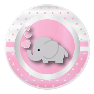 Polka Dot Pattern   Baby Pink, White & Elephant Ceramic Knob