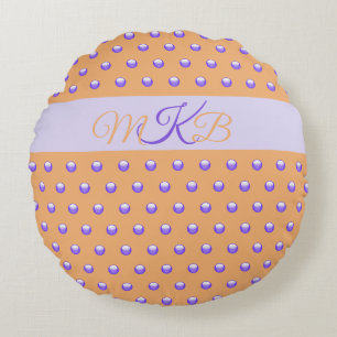 Polka Dot Pattern Blue Peach Spot Monogram Nursery Round Pillow
