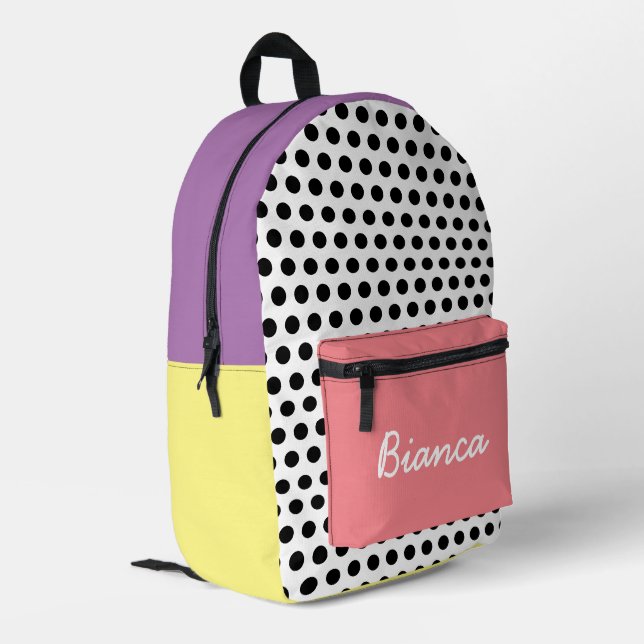 Polka Dot Pattern Colourful Kids Printed Backpack (Back Corner Left)