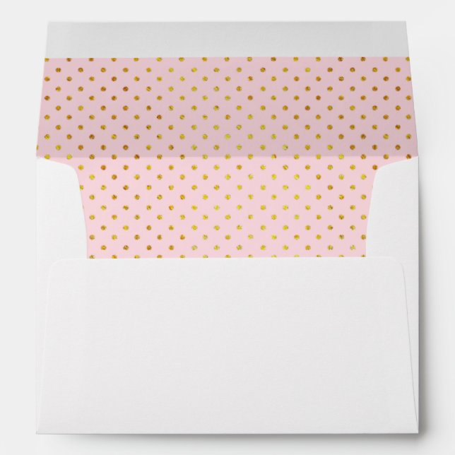 Polka dot pattern gold blush pink wedding envelope (Back (Bottom))