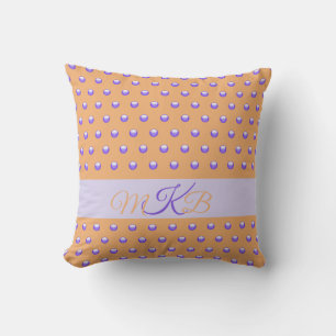 Polka Dot Pattern Modern Blue Peach Spots Monogram Throw Pillow