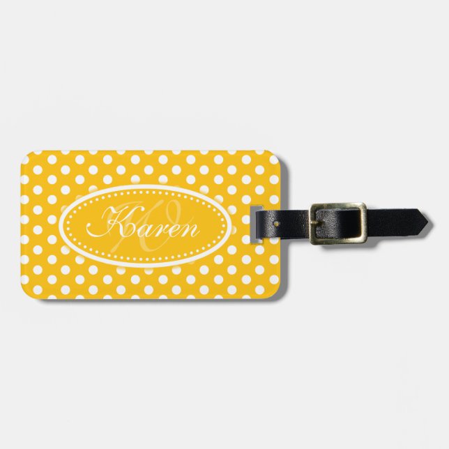 Polka dot pattern named yellow luggage tag (Front Horizontal)