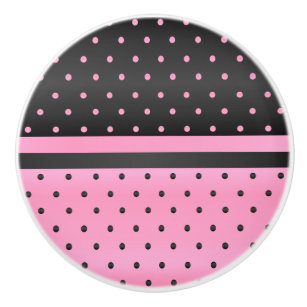 Polka Dot Pattern   Pink and Black Ceramic Knob