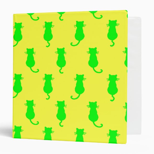 Polka Dot Pattern Pop Art Cat In Lime and Yellow Binder (Front/Inside)