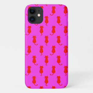 Polka Dot Pattern Pop Art Cat In Red and Hot Pink. iPhone 11 Case