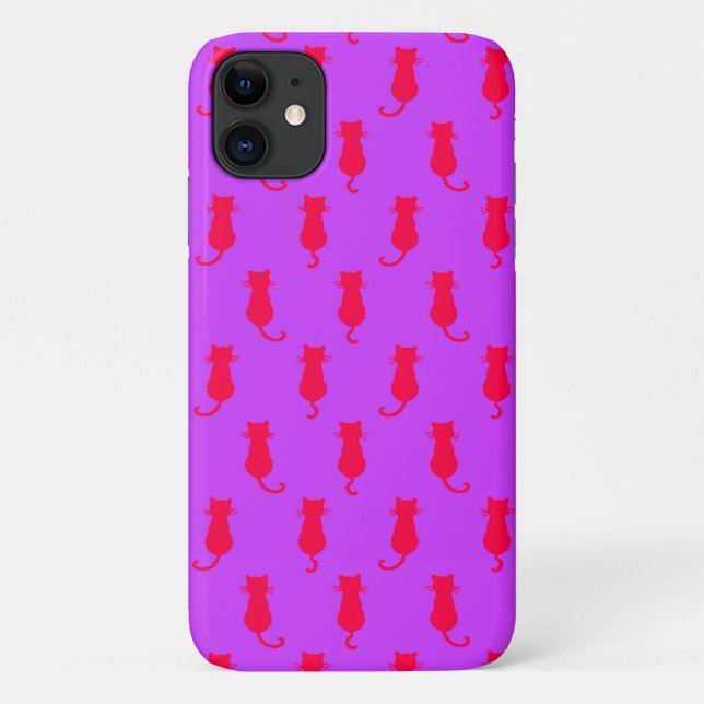 Polka Dot Pattern Pop Art Cat In Red and Lİlac Case-Mate iPhone Case (Back)