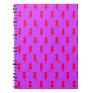 Polka Dot Pattern Pop Art Cat In Red and Lİlac Notebook