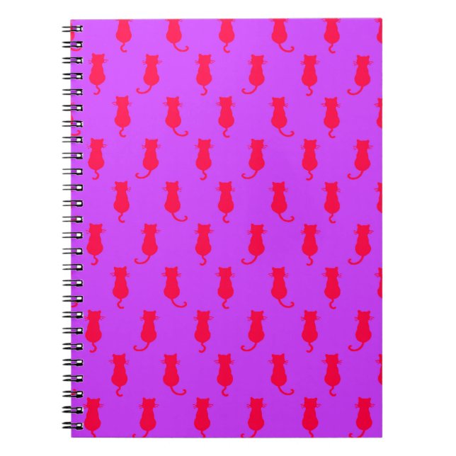 Polka Dot Pattern Pop Art Cat In Red and Lİlac Notebook (Front)