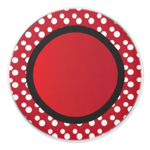 Polka Dot Pattern   Red, White & Black Ceramic Knob
