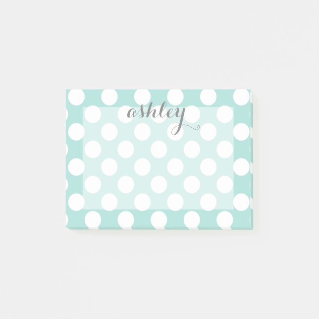 Polka Dot Pattern with Custom Name Post-it Notes (Front)