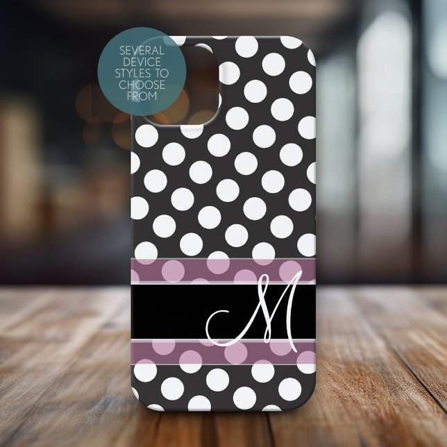 Polka Dot Pattern with Monogram - Pink and Black (Personalized Phone Case with Monogram)