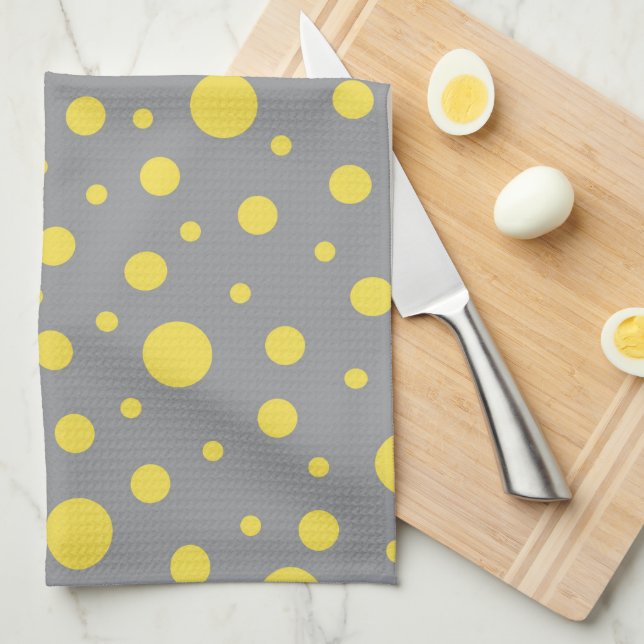 Polka Dot Pattern Yellow Grey Kitchen Towel (Quarter Fold)