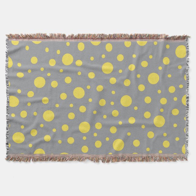Polka Dot Pattern Yellow Grey Throw Blanket (Front)