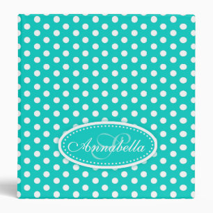 Polka dot patterned aqua mint add your name folder binder