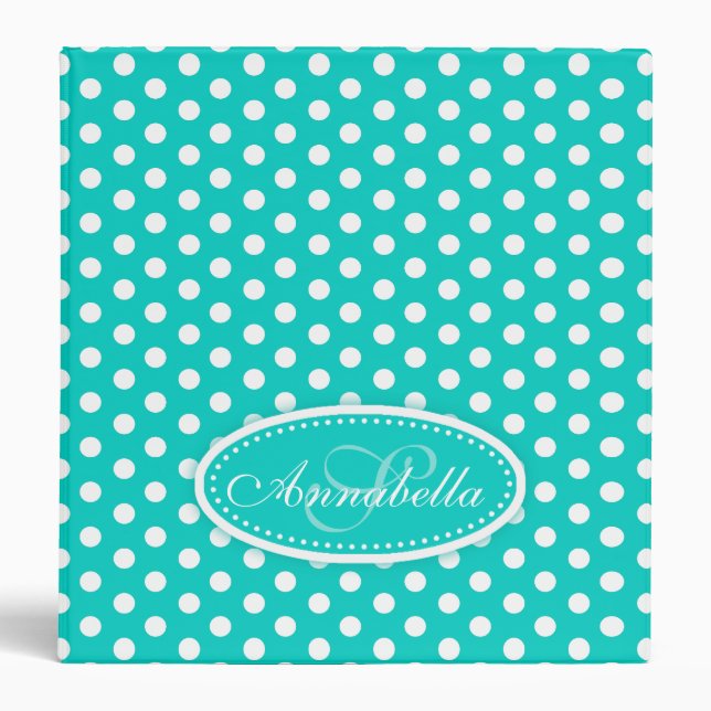 Polka dot patterned aqua mint add your name folder binder (Front)