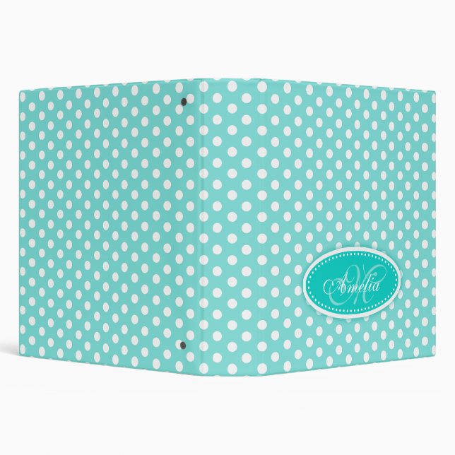 Polka dot patterned aqua mint add your name folder binder (Background)
