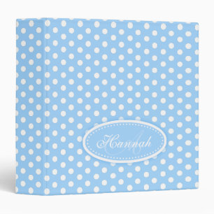 Polka dot patterned pale blue add your name folder binder