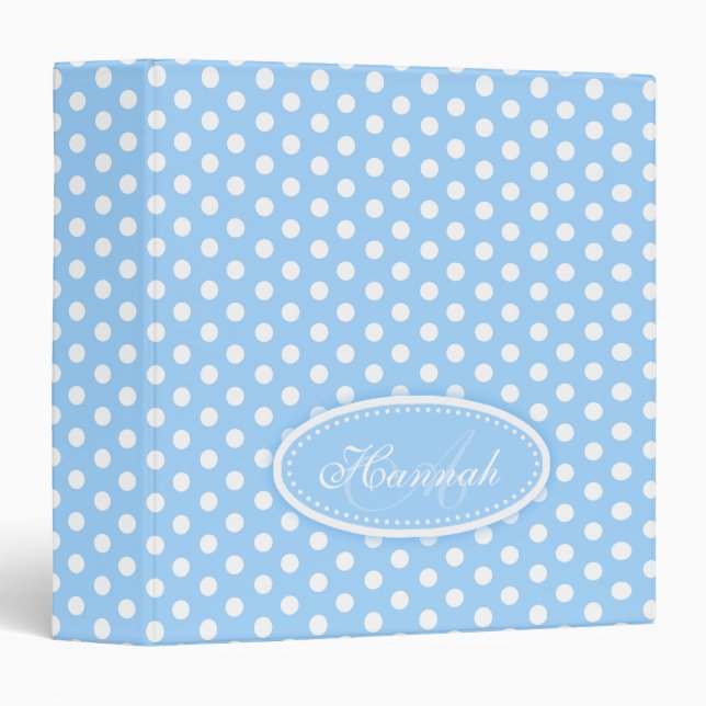 Polka dot patterned pale blue add your name folder binder (Front/Spine)