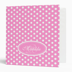 Polka dot patterned pink add your name folder binder