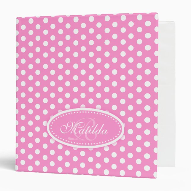 Polka dot patterned pink add your name folder binder (Front/Inside)