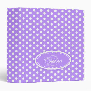 Polka dot patterned purple add your name folder binder