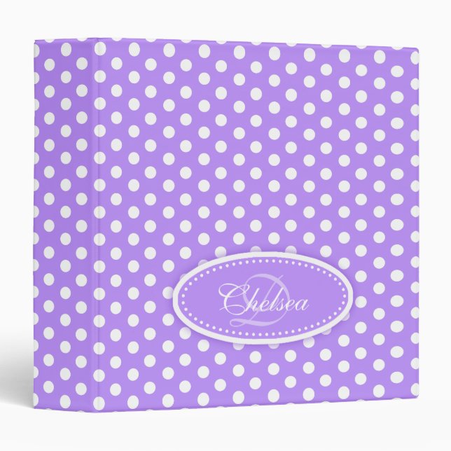 Polka dot patterned purple add your name folder binder (Front/Spine)