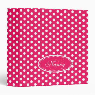 Polka dot patterned red pink add your name folder binder