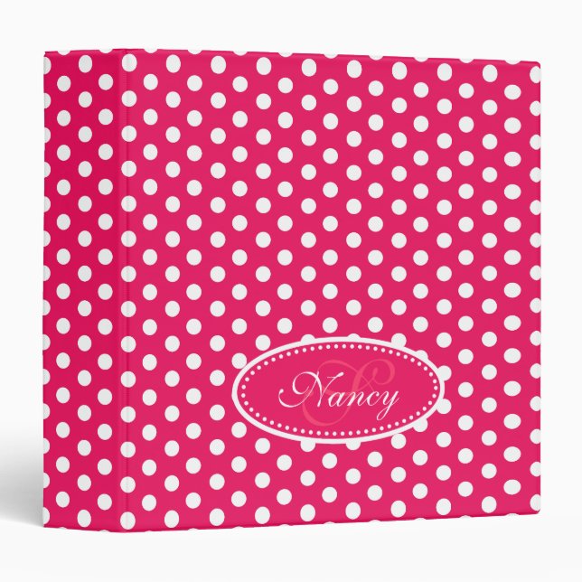 Polka dot patterned red pink add your name folder binder (Front/Spine)
