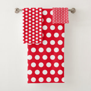Polka Dot Patterns Red White Modern Cute Colourful Bath Towel Set