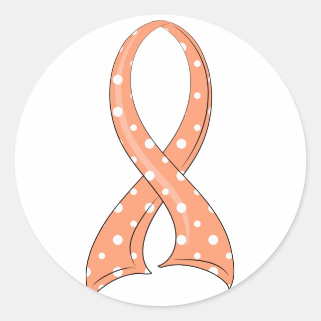 Polka Dot Peach Ribbon Endometrial Cancer Classic Round Sticker (Front)