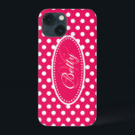 Polka dot personalized red pink white ipad case<br><div class="desc">Modern girls bright red pink polka dot patterned graphic case. Perfect for personalizing your ipad or as a special Christmas or birthday gift for a woman or teen girl. Personalize with your name and initial. This example reads: Betty M.  Design by Sarah Trett.</div>