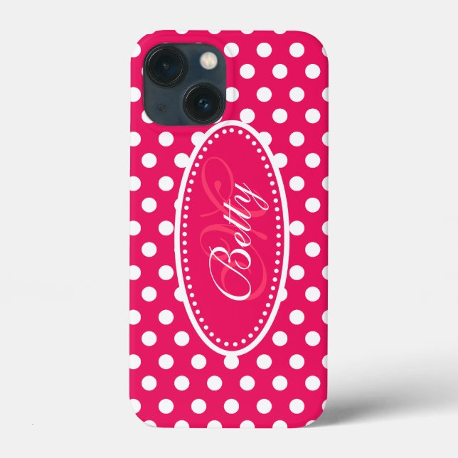 Polka dot personalized red pink white ipad case (Back)