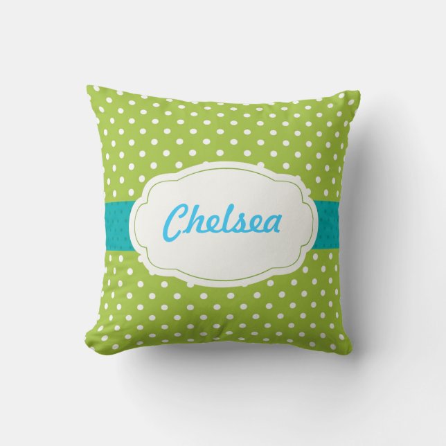 Polka Dot Personalized Throw Pillow (Front)