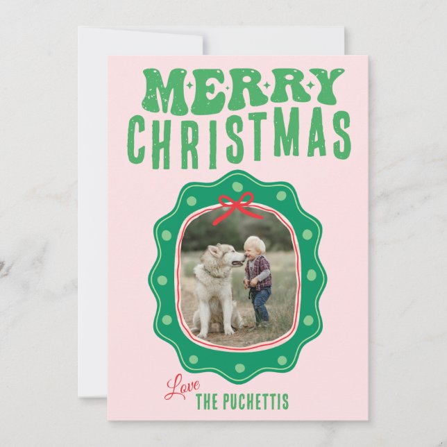 Polka Dot Picture Frame Christmas Holiday Card (Front)