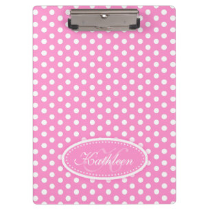 Polka dot pink add your name and initial clipboard