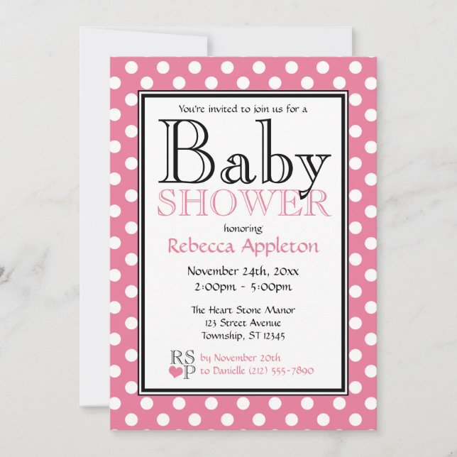 Polka Dot Pink  Baby Shower Invitations (Front)