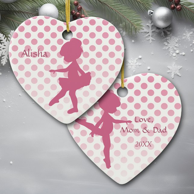 Polka Dot Pink Ballerina Ceramic Ornament (Creator Uploaded)