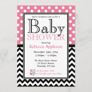 Polka Dot Pink & Chevron Baby Shower Invitation
