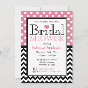 Polka Dot Pink & Chevron Bridal Shower Invitations