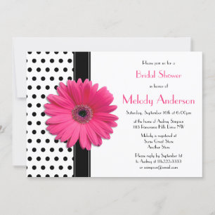 Polka Dot Pink Daisy Bridal Shower Invitation