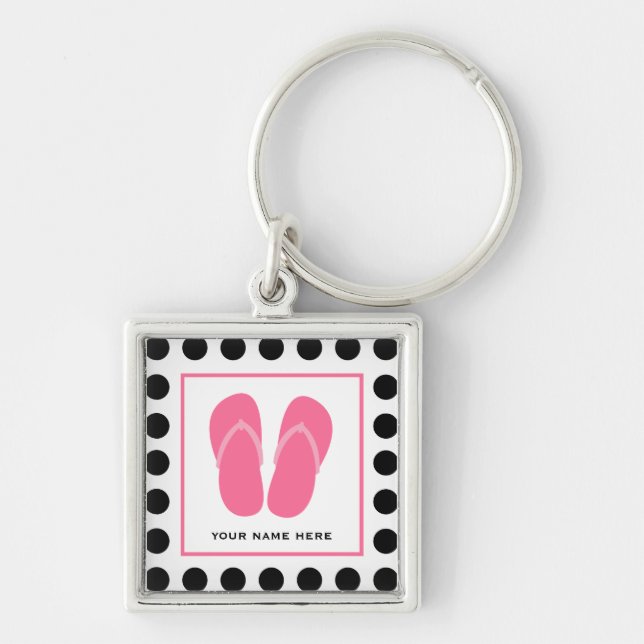 Polka Dot & Pink Flip Flops Keychain (Front)