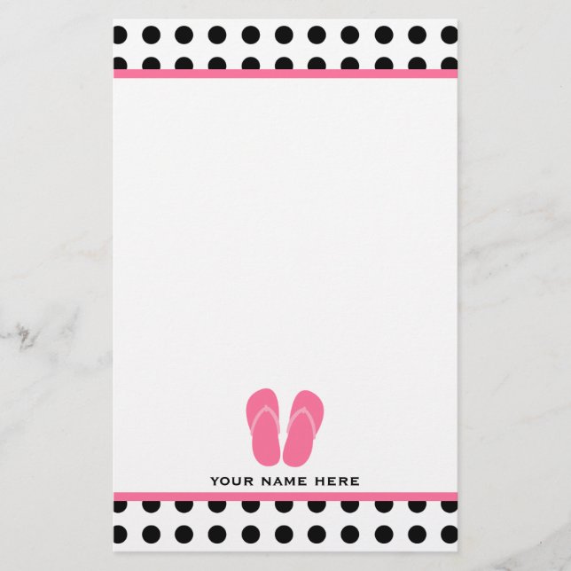 Polka Dot & Pink Flip Flops Stationery (Front)